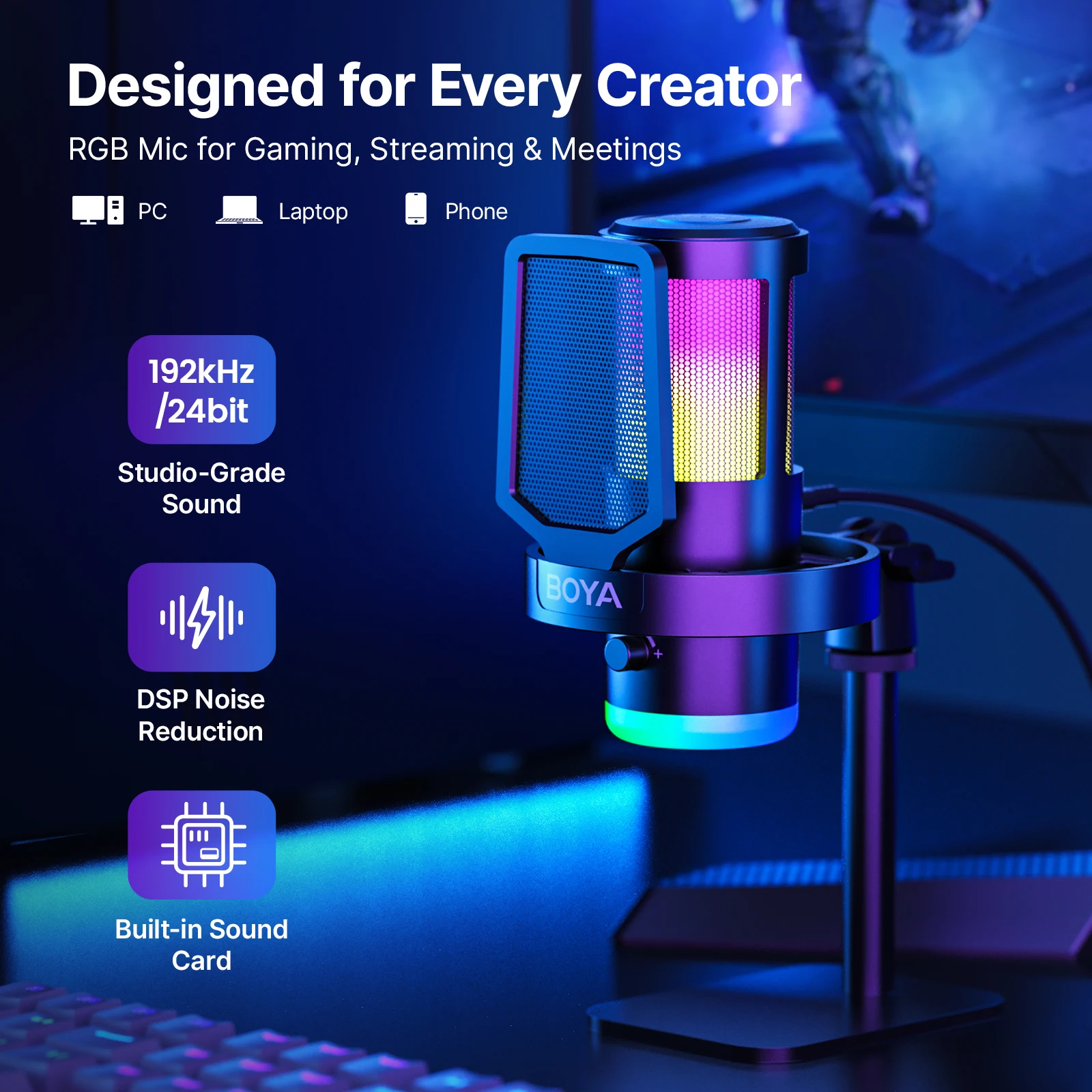 Microphone de jeu USB RGB BOYA - Pc Gaming Live Streaming avis et prix