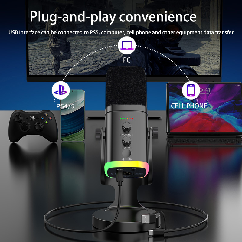 Microphone de jeu RGB, Microph - Pc Gaming Live Streaming avis et prix