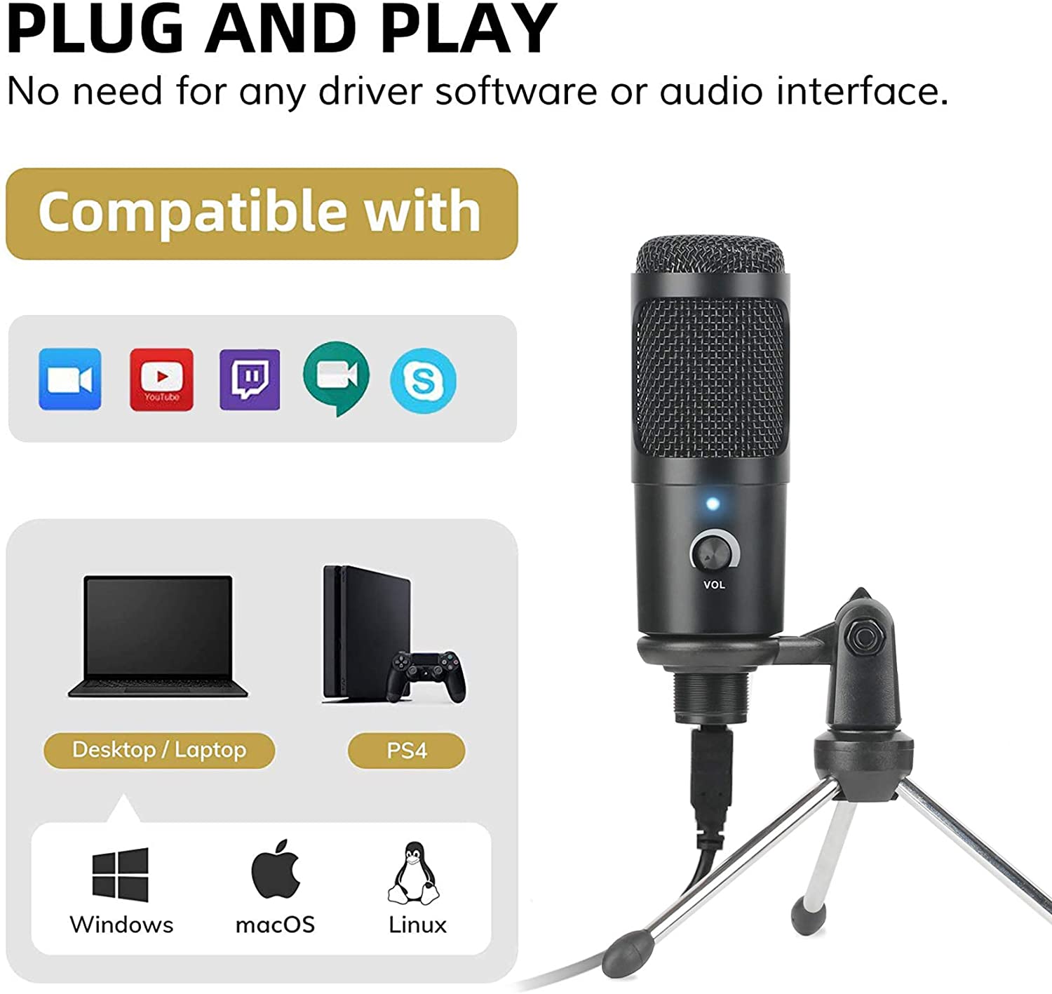 Microphone statique à condensa - Pc Gaming Live Streaming avis et prix